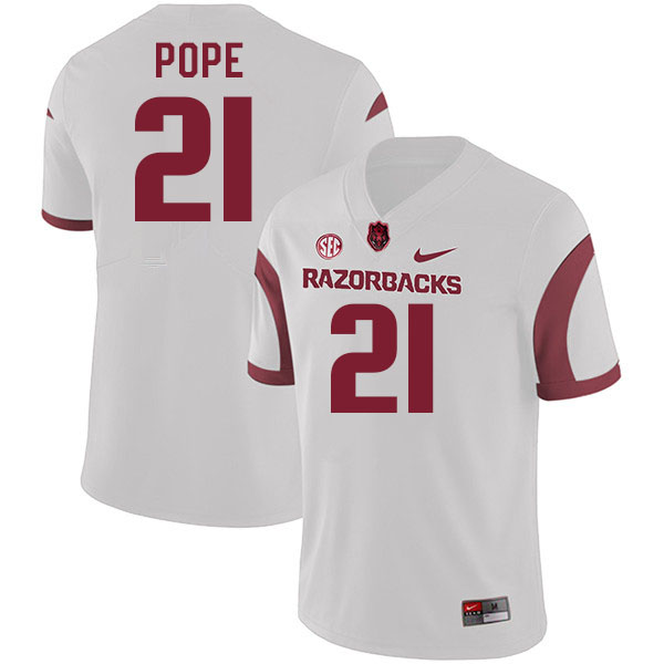 Men #21 JuJu Pope Arkansas Razorbacks College Football Jerseys Stitched-White